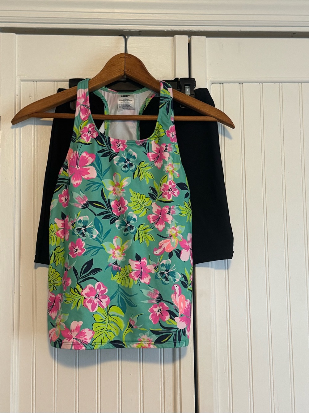 Lands' End Girls' Floral Swim Tank Top - Teal, Pink & Lime